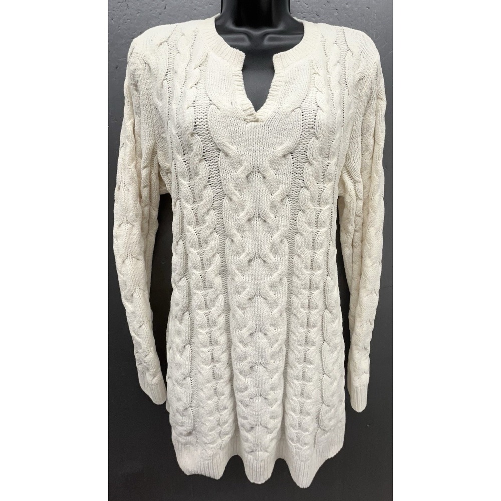 J Jill Chenille Sweater L Ivory Cream Cable Knit Soft Cozy Coastal Quiet Luxury
